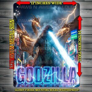 Godzilla Versus King Ghidorah King of Monsters Metal Sign Wall Art 11x14"